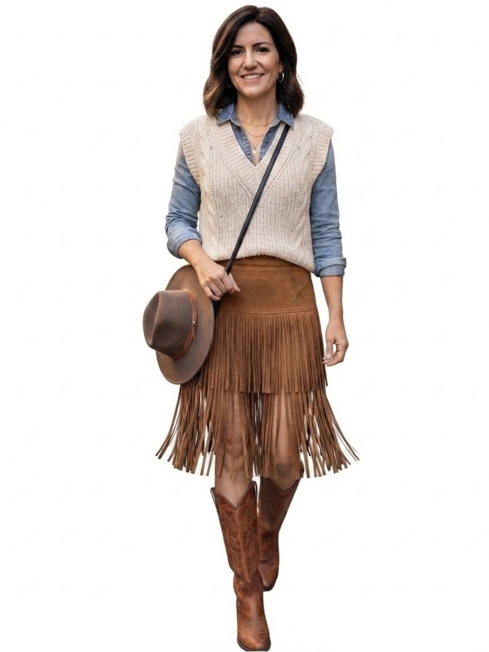NWT Luredress Camel Faux Suede Fringe Mini Skirt Size L Western Boho Festival